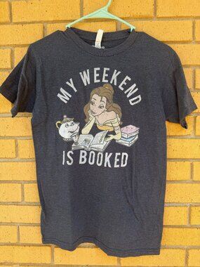 Disney Princess Belle My Weekend Is Booked Gray Graphic T-Shirt Women's Small